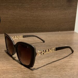 CHANEL Black Sunglasses with Gold Detail